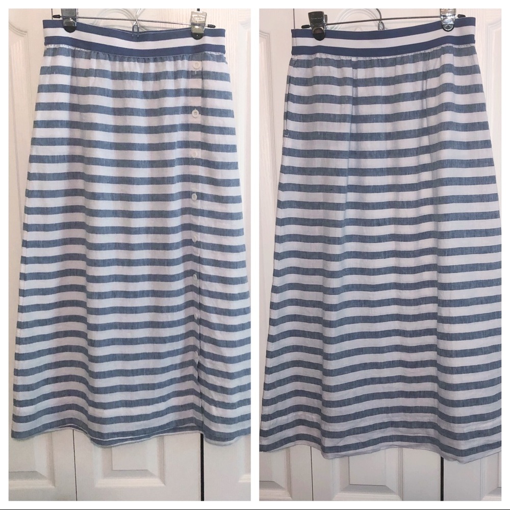 J. Jill Love Linen blue & white striped midi skirt